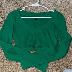 Women's Green V-Neck Crop Top
